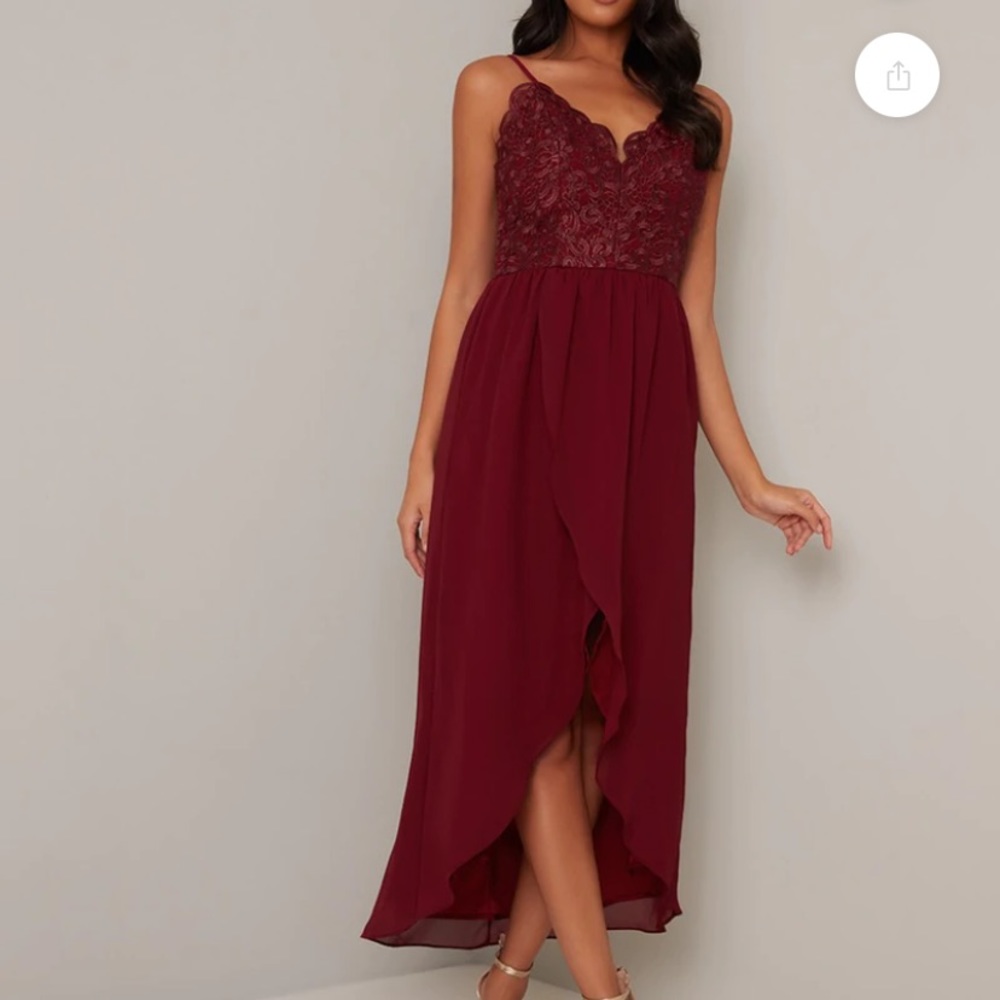 Chi Chi London Cami Strap Embroidered Bodice Tulip Dip Hem Dress Size 14